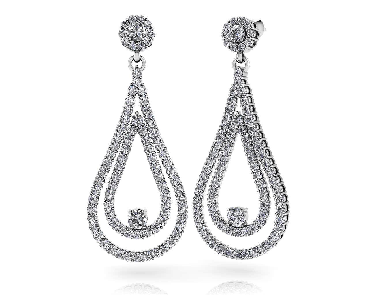 Double Drop Diamond Swing Earrings Diamond with 4.06 ct.(finished) 1.7mm, 2.1mm, 3.5mm